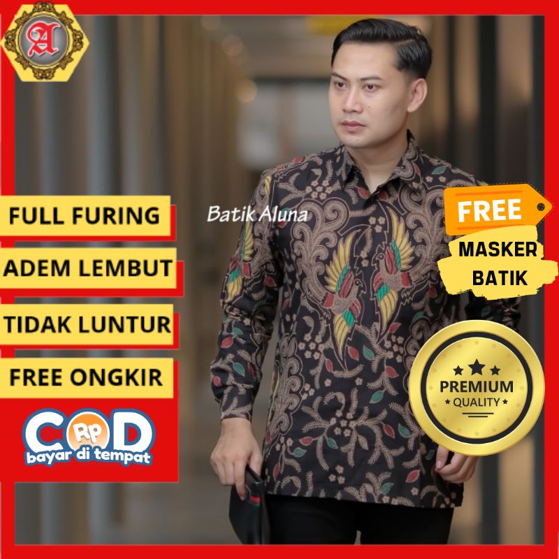 Batik Solo Puring Pria Lengan Panjang Modern Asli Produksi Batik Aluna Premium Papua Pekalongan PCW 