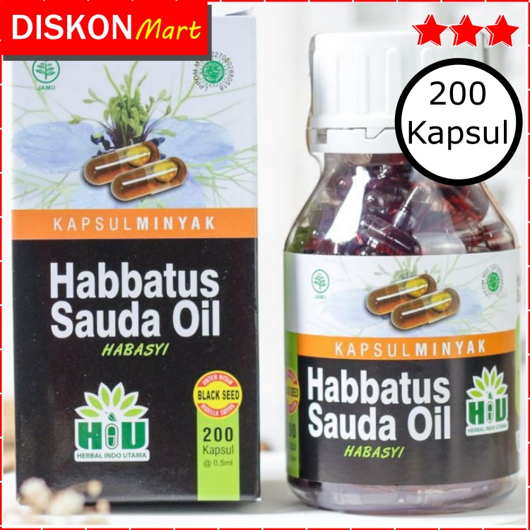 HABBATUSSAUDA OIL HERBAL INDO UTAMA HIU 200 KAPSUL  MINYAK HABBATUSAUDAH JINTEN HITAM NIGELLA SATIVA