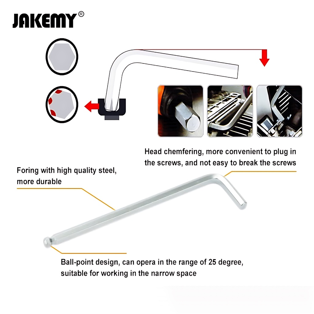 Jakemy Kunci L Set BallPoint Long Ball Six Angle Original JM-HK2-1