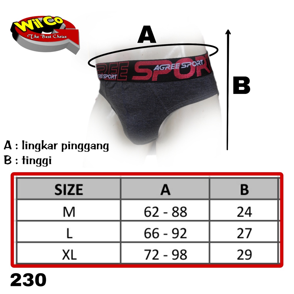 K230T - (DIJUAL PER 1 BOX ISI 3 Pcs) CELANA DALAM SEGITIGA PRIA DEWASA AGREE SPORT SIZE M - XL