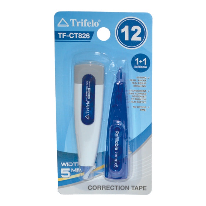 

Correction Tape Trifelo TF-CT 826 Premium Quality (12x5mm) Refillable