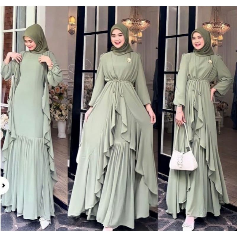 AIRIN DRESS OUTER + INNER PREMIUM GAMIS CERUTY BABYDOLL FULL FURING 3 LOOK