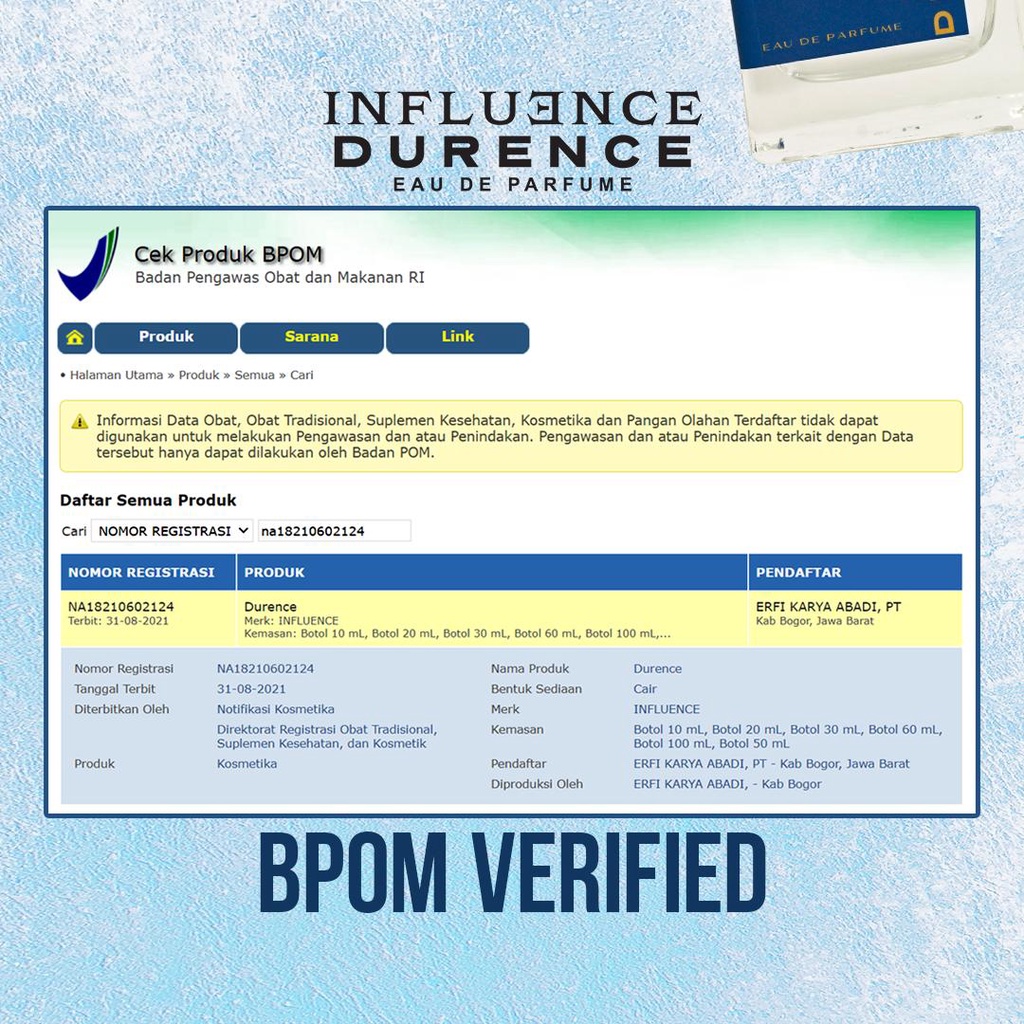 Durence influence X Zakir Daulay Parfum Original Bpom Aroma Khas &amp; Fresh Tahan Lama Hingga 12 jam