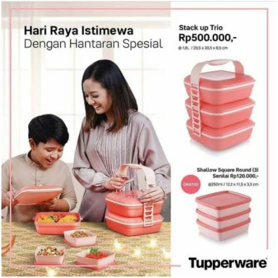 Rantang Tupperware Piknik Set Trio Peach / Stack Up Trio Rantang 3Susun