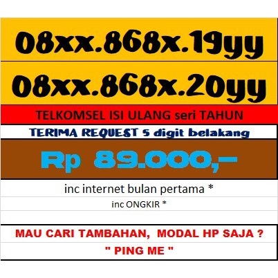 TELKOMSEL Prabayar isi ulang Nomor Cantik seri TAHUN .. Bisa REQUEST