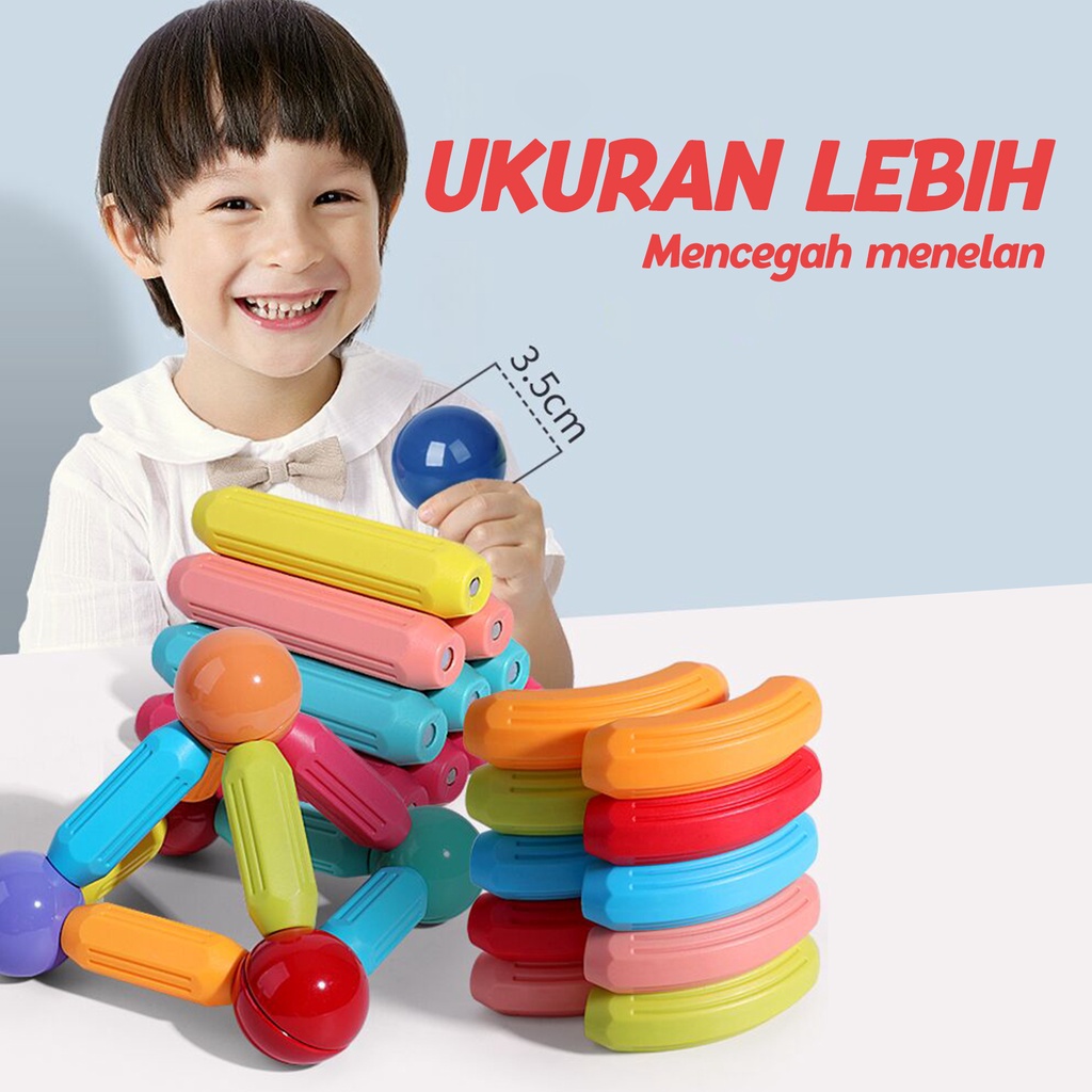 Puzzle Magnetik Tongkat &amp; Bola Mainan Pendidikan Awal Pengembangan Intelektual Montessori Dirakit Magnet Blok Bangunan untuk Anak Laki-laki dan Perempuan