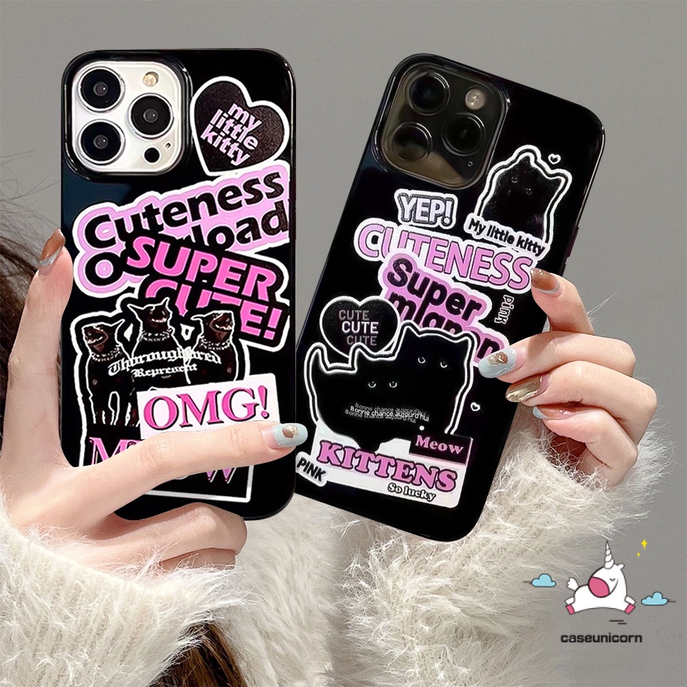 IPHONE Casing Ponsel Couple Kompatibel Untuk Iphone 7 8 Plus 11 14 13 12 Pro Max XR X XS Max Se 2020 Lembut Tpu Silicon Ins Trendy Sticker Label Glossy Halus Phone Cover