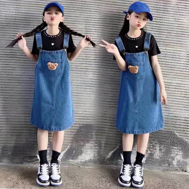 Setelan Jumpskirt JEANS Anak Perempuan Lovely Doll Bear