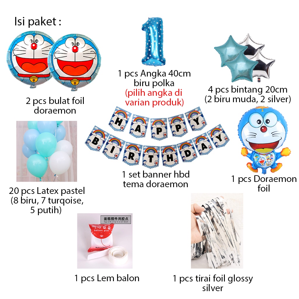 [PAKET] BIRTHDAY Set BANNER DORAEMON CURTAIN Dekorasi Pesta Ulang Tahun Anak