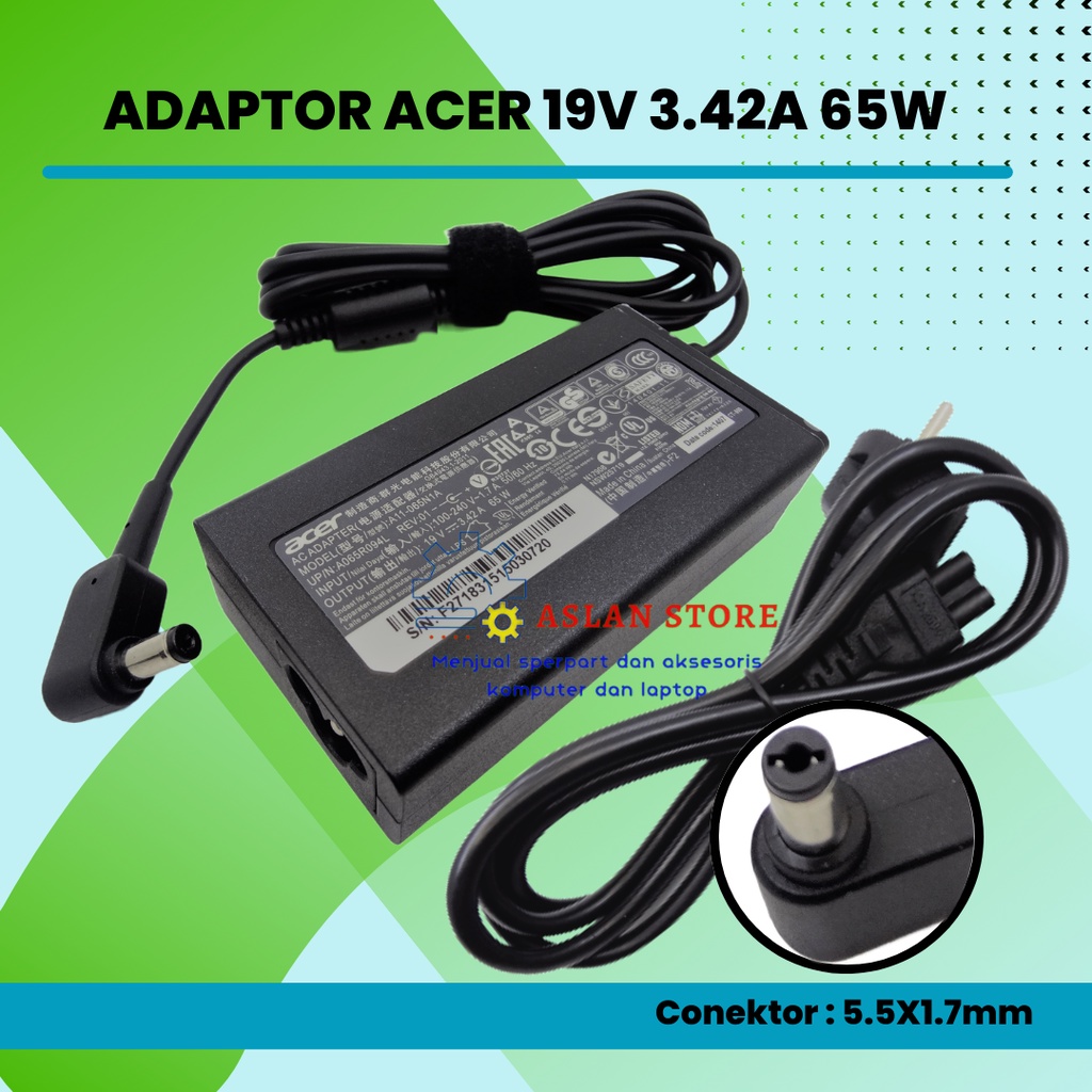 Adaptor Charger Original Acer (Chicony) 19v - 3.42A DC 5.5*1.7mm acer E1-421 E1-431 E1-451 E1-471 Acer Aspire V5 Series V5-431  V5-471