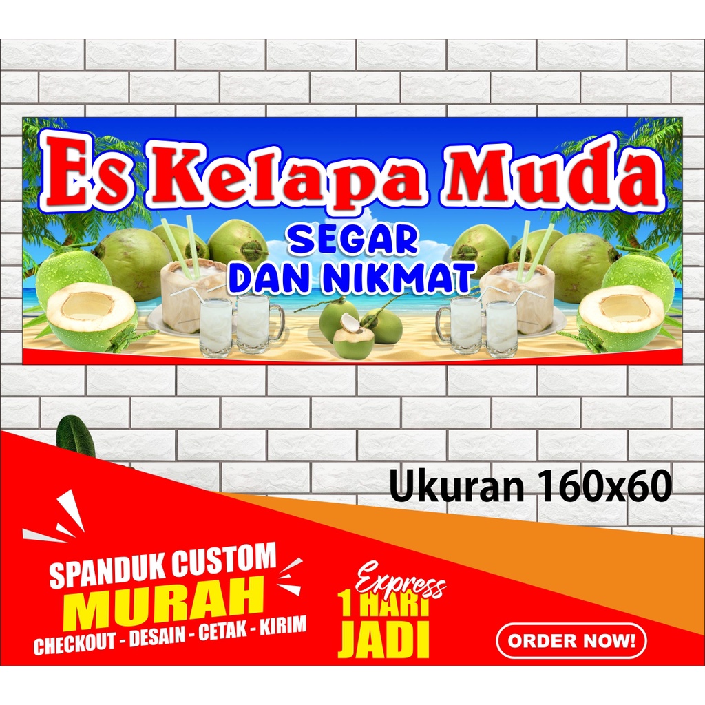 Spanduk Es Kelapa Muda, ukuran 160x60 cm, banner Es Kelapa Muda, ukuran 160x60 cm, Spanduk Es Kelapa