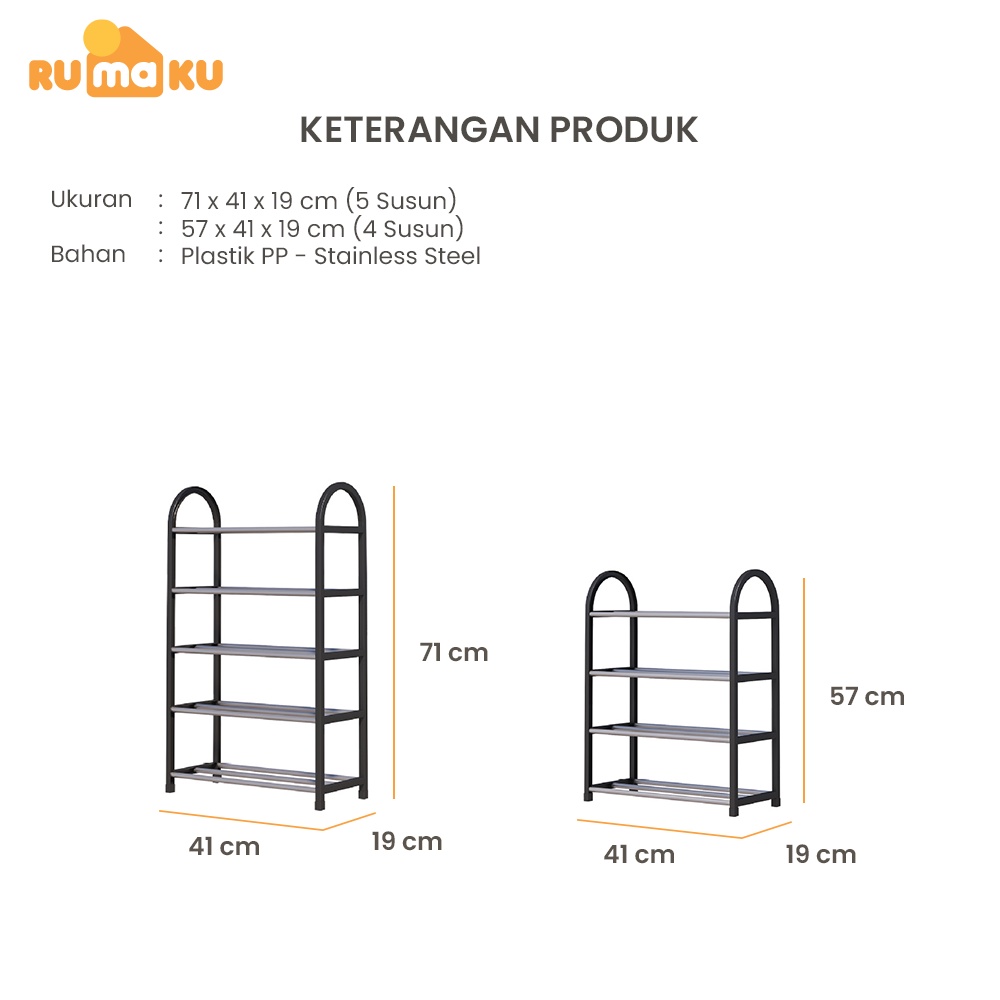 Rumaku Rak Sepatu Sandal 4 dan 5 Susun Tempat Sepatu Portable Serbaguna Stainless Steel