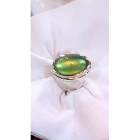 natural [IDOCRASE NEON GREEN APPLE ACEH KRISTAL TINGGI HQ] emban cincin pria ring alpaka sepuh perak