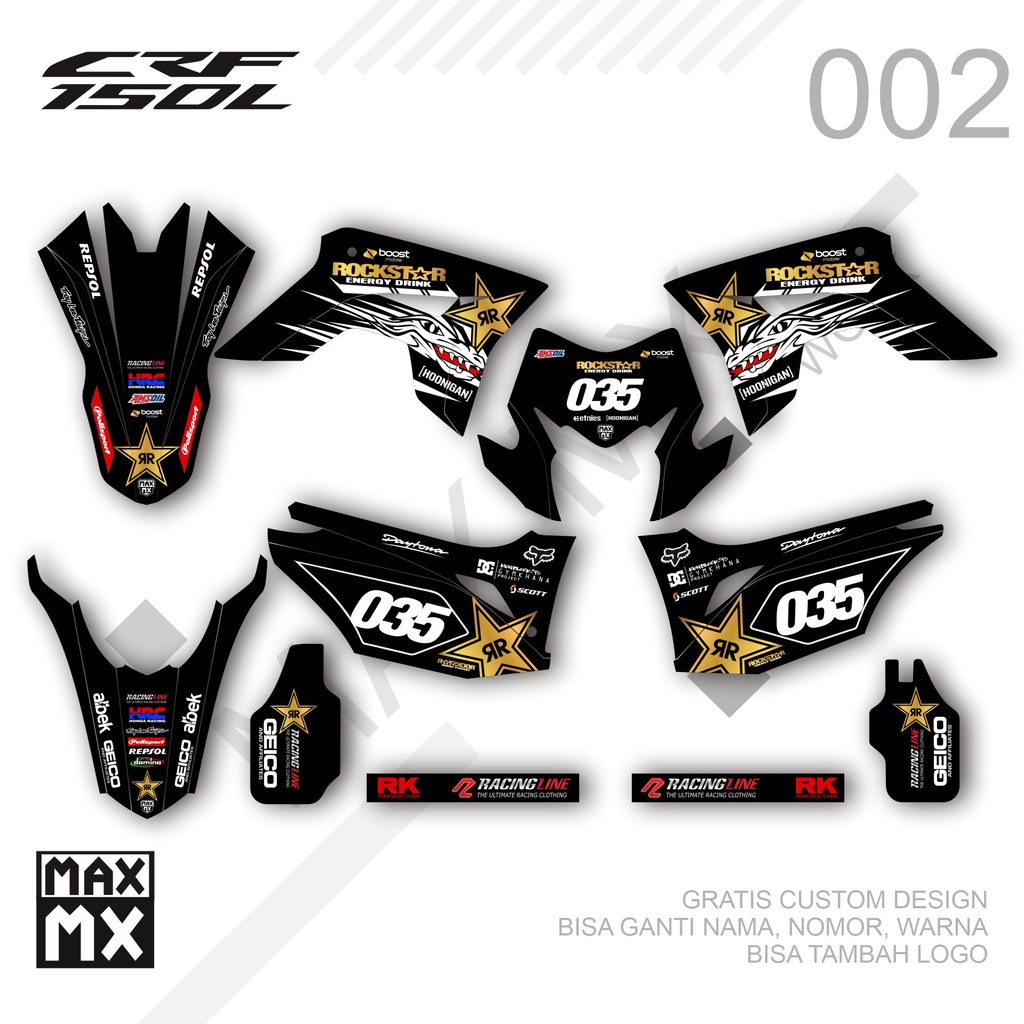 Sticker Decal CRF 150 L Desain custom design costum 002 MOTIF ROCKSTAR