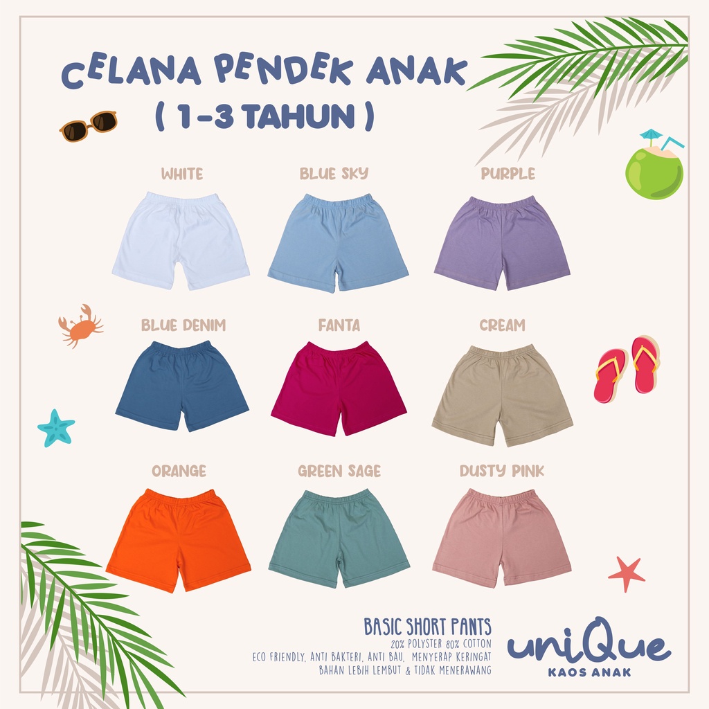 Celana pendek anak polos unisex umur 1-3 tahun // bawahan celana pendek laki-laki perempuan // Celana harian santai // boxer anak // celana katun