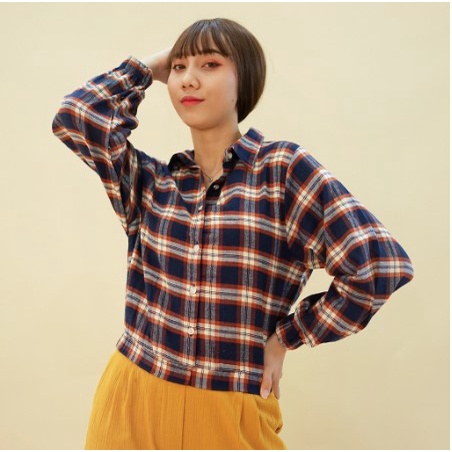 VT Kemeja Kotak kotak Wanita Kekinian Baju Kemeja Cewek Versi Korea Terbaru Kemeja Blouse Perempuan 