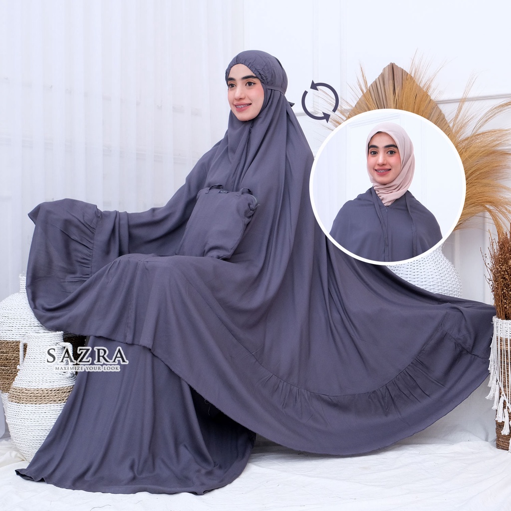 Aisyah Mukena Dewasa Rayon Polos Jumbo Premium Quality Zipper Dagu 2in1 Bisa Ponco/Tudung Original SAZRA