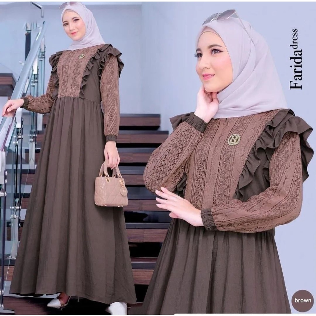 FARIDA DRESS GAMIS CRINKLE AIRFLOW PREMIUM DRESS WANITA TERBARU 2023 GAMIS WANITA BAHAN CRINGKLE APLIKASI BORDIR MEWAH