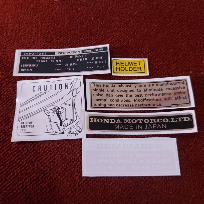 Stiker Keterangan Detail Fullset Honda SS50 S50 S65