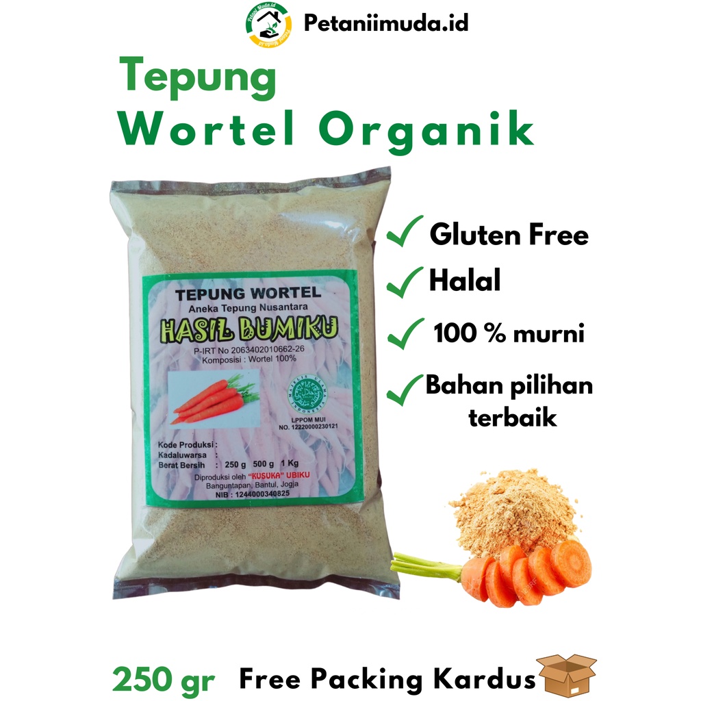 Tepung Wortel Organik kemasan 250 gram/Carrot Powder 250 gram/TEPUNG MPASI Wortel/Carrot Flour 250 g