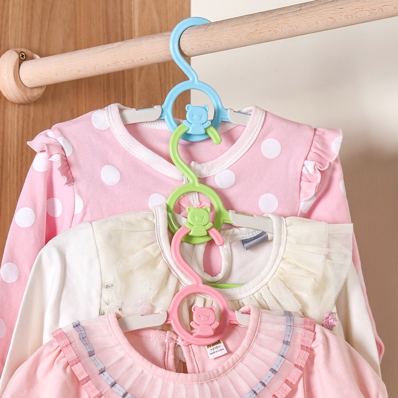 T&amp;Y Hanger Plastik Karakter Bear Portable Gantungan Baju Anak Warna Pastel Lucu Adjustable Baby Hangers Clothes Murah Import