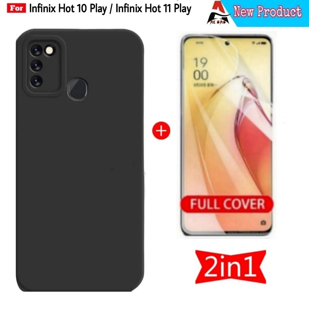 Case INFINIX 11 PLAY / INFINIX HOT 10 PLAY Soft Case Liquid Macaron Pro Camera Hitam Bonus Hydrogel