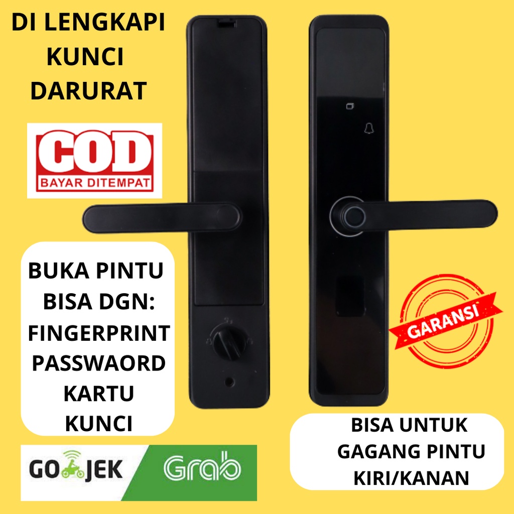 Handel Gagang Pegangan Kunci Pintu Depan Kamar Rumah Modern Otomatis Buka Dengan Sensor Fingerprint 