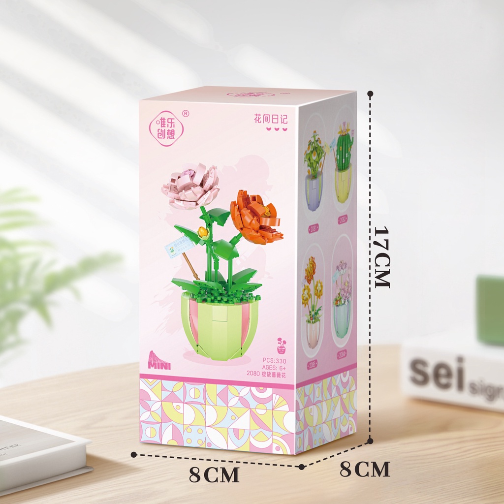 Nano Block Flowers Melati Pot Bunga Model DIY Mainan Balok Buket Mainan Pendidikan