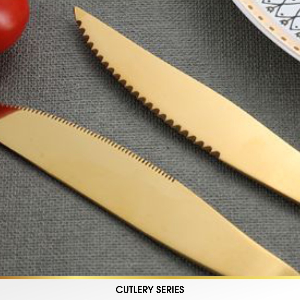 CROWN Sendok Garpu Pisau Kecil Teh Alat Makan Sujeo Korea Spoon Fork Knife Tebal Stainless Emas Tebal Gold Korea Premium Food Grade