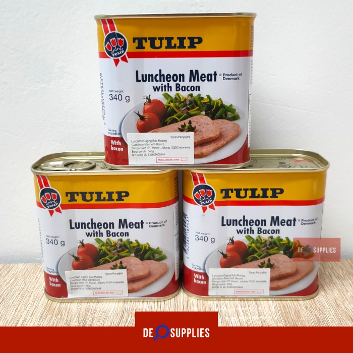 

TULIP LUNCHEON MEAT WITH BACON 340GR - MALING BABI HAM BACON KALENG
