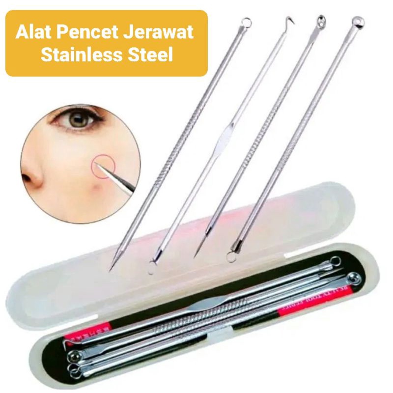 Alat Pencet Jerawat Isi 4 Pc Stainless Steel Pencet Komedo Set 4 in 1