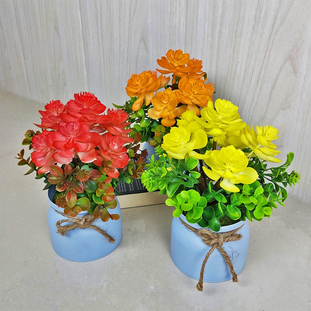 Tanaman Hias Plastik Pot Bunga Mawar Hias Bonsai Cantik Pajangan Dekorasi Hiasan Rumah Import Artificial Flower Azgalery PBP90