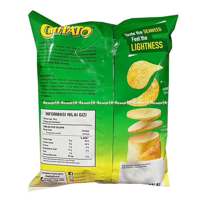 Chitato Lite Rasa Rumput Laut 68gram Makanan Ringan Ciki Citato Seaweed Snack Kentang Renyah