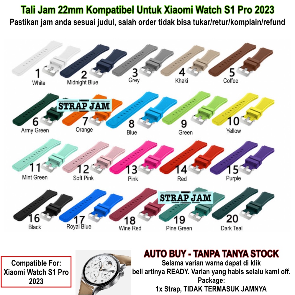 MS3 Tali Jam Tangan Xiaomi Watch S1 Pro 2023 - Strap Pria 22mm Rubber Silikon Pangkal Lebar