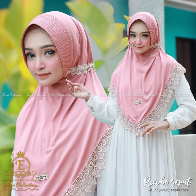 [373 erin] jilbab renda serut belakang ori erin collection ✦ hijab instan jersey esperanza pet antem