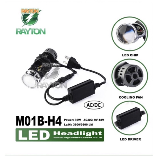 lampu LED Depan HEADLAMP LED MINI PROJECTOR RTD M01B H4 BIG PROJEKTOR RAYTON ORIGINAL universal harga 1pcs