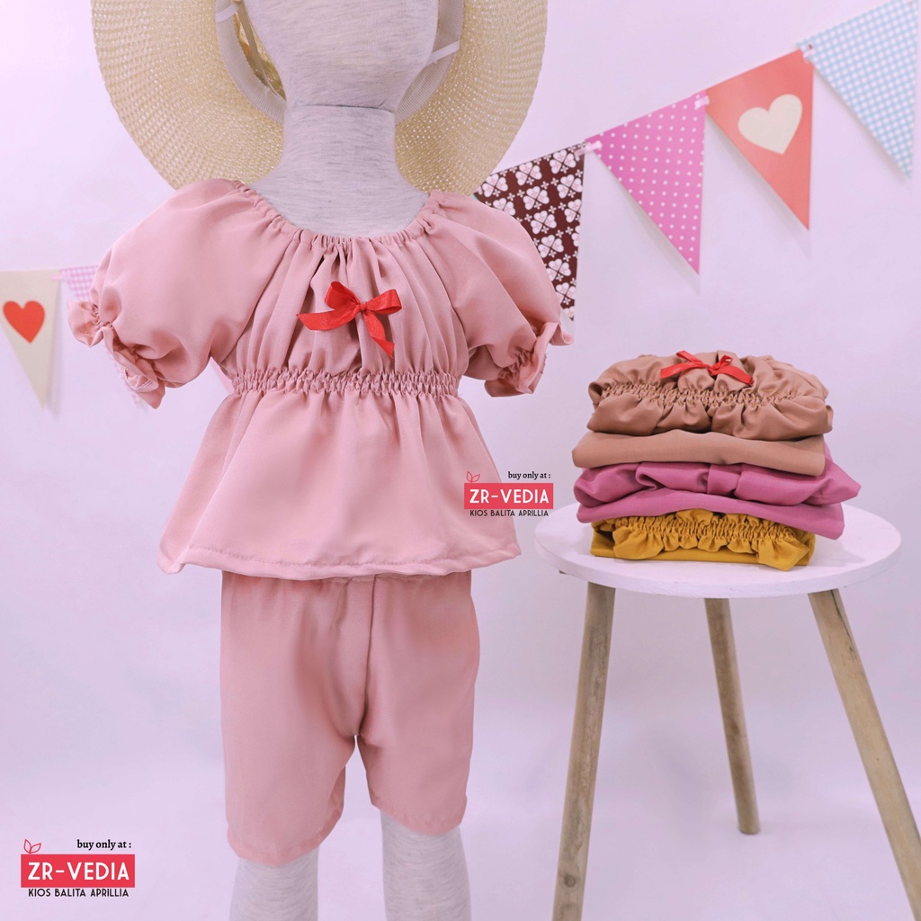 Neisya Set uk Bayi - 2 Tahun / Setelan Lengan Pendek Balon Celana Anak Perempuan Polos Atasan Kualitas Import Kiosbalitaaprillia