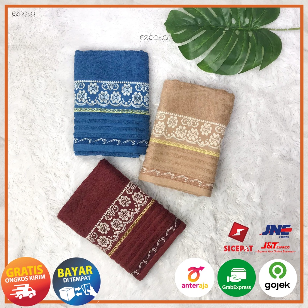 Ezpata Handuk Tanggung Merah Putih 100x49cm Microfiber Kualitas Terbaik Harga Termurah Motif Bordir Bunga Terbaru