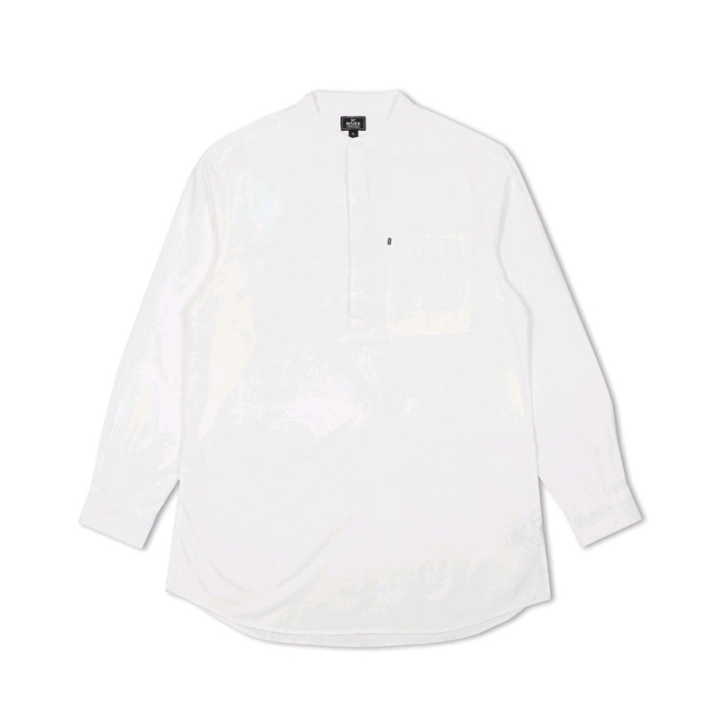 Baju Koko Original MGEE Koko Panjang Katun Lengan Panjang Saku Depan Abram 002 White