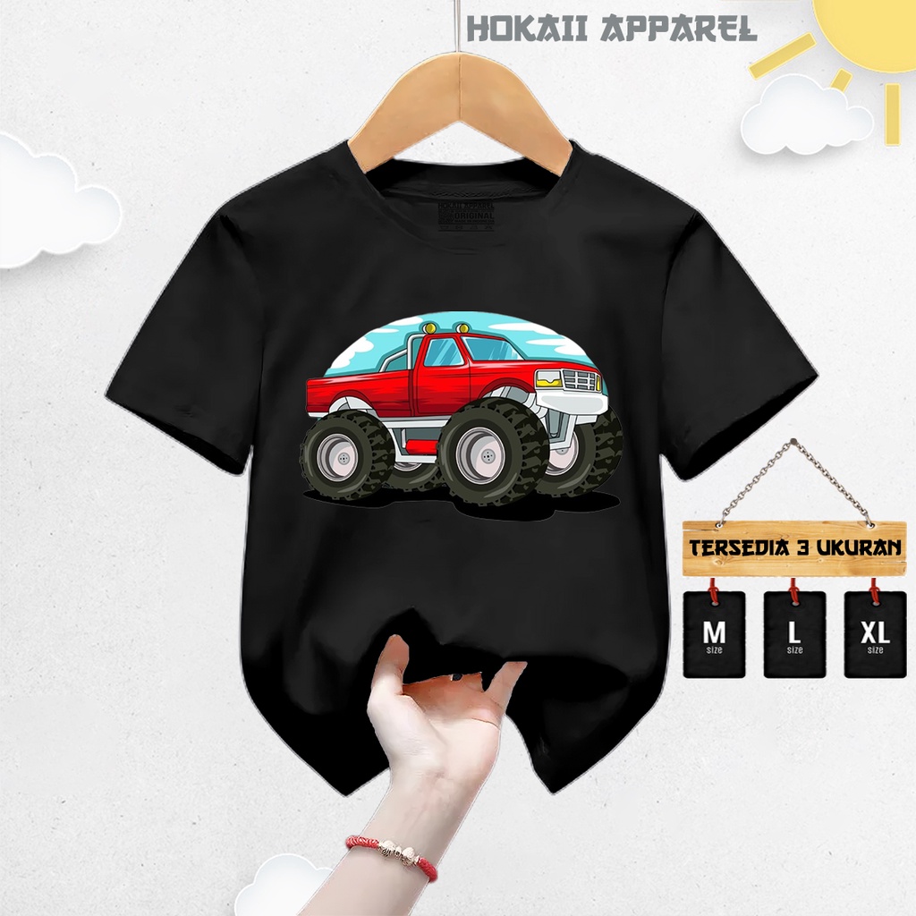 Kaos Distro Anak Laki laki Umur 3-9 tahun Lengan pendek Mainan Truk Monster 03 | Baju Kaos Unisex Mo
