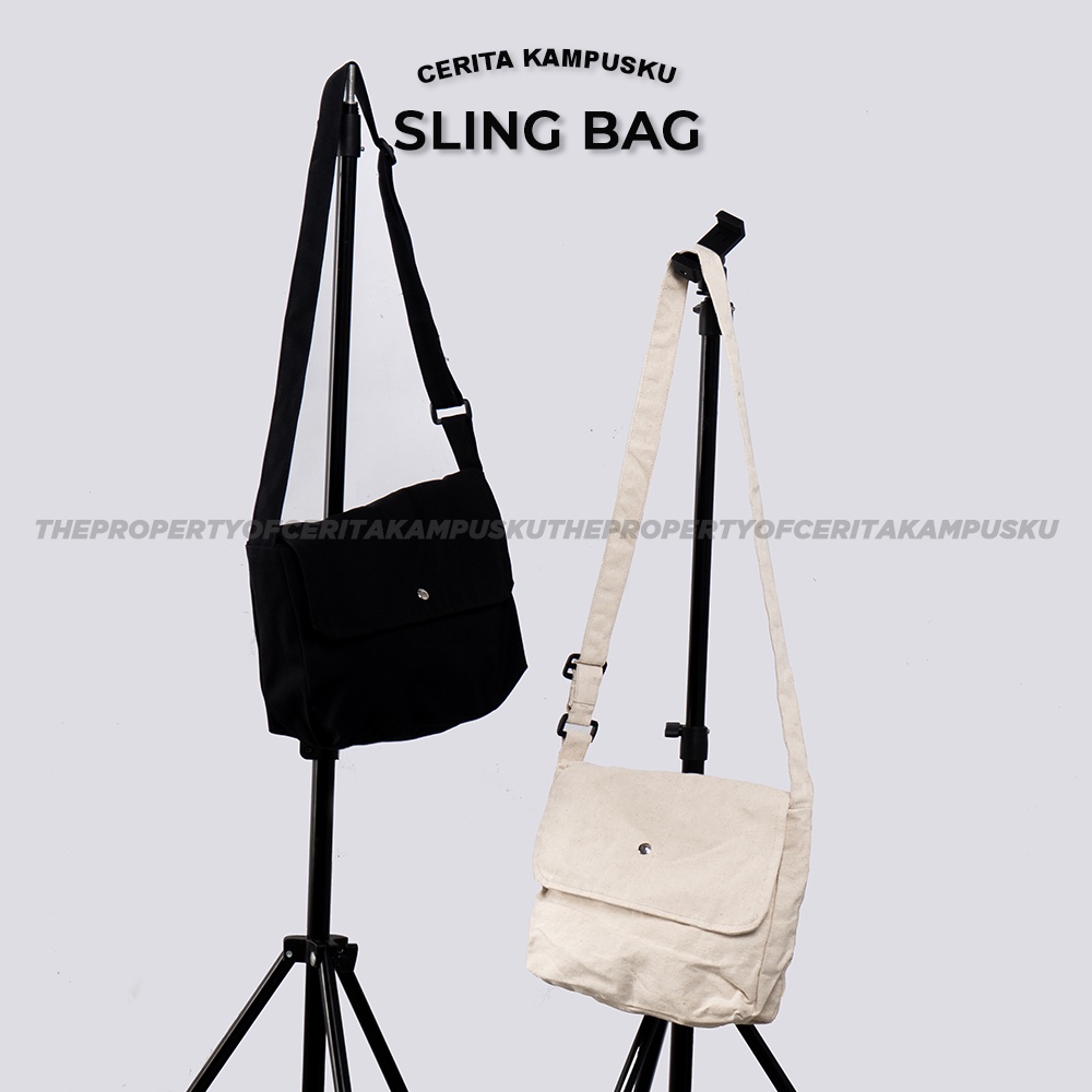 Tas Kerja Kuliah Sling Bag Slingbag Selempang Bahu Sling Shoulder Soulder Sholder Shoulderbag Bag Kanvas Canvas Pria Wanita Korean Style Cerita Kampusku