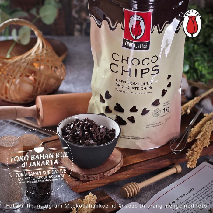 

[Ready Stock]bisa COD Tulip DARK Chocolate Chip 1kg PACK ASLI Chocochips Cokelat Chips 6mm
