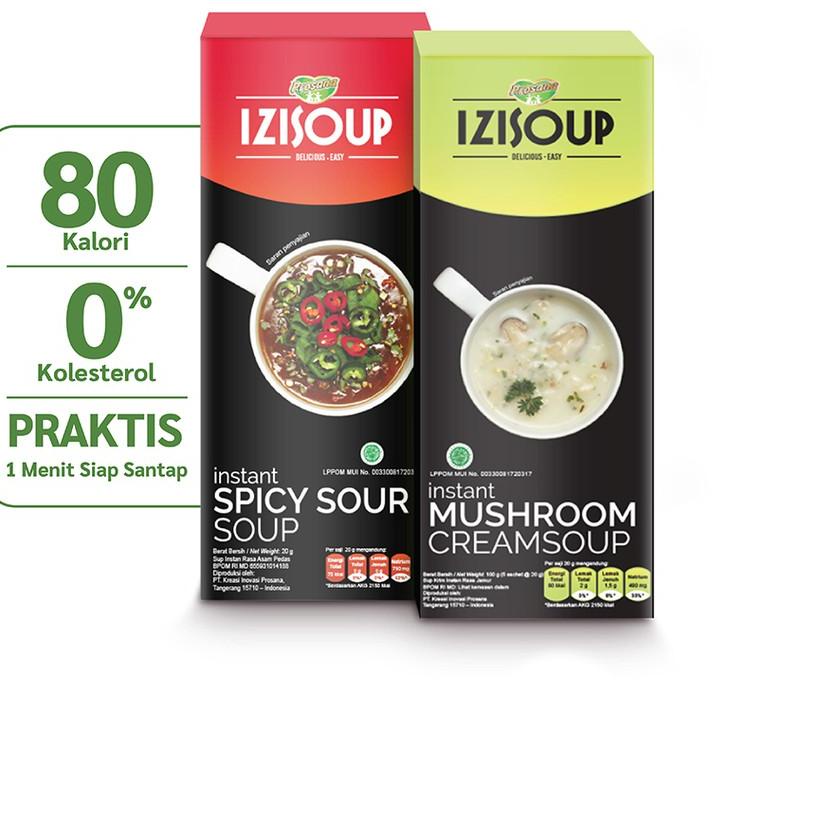 

✿ IZISOUP Instant Mushroom Cream Soup + Spicy Sour Soup Box isi 5 sachet x 20g ❆