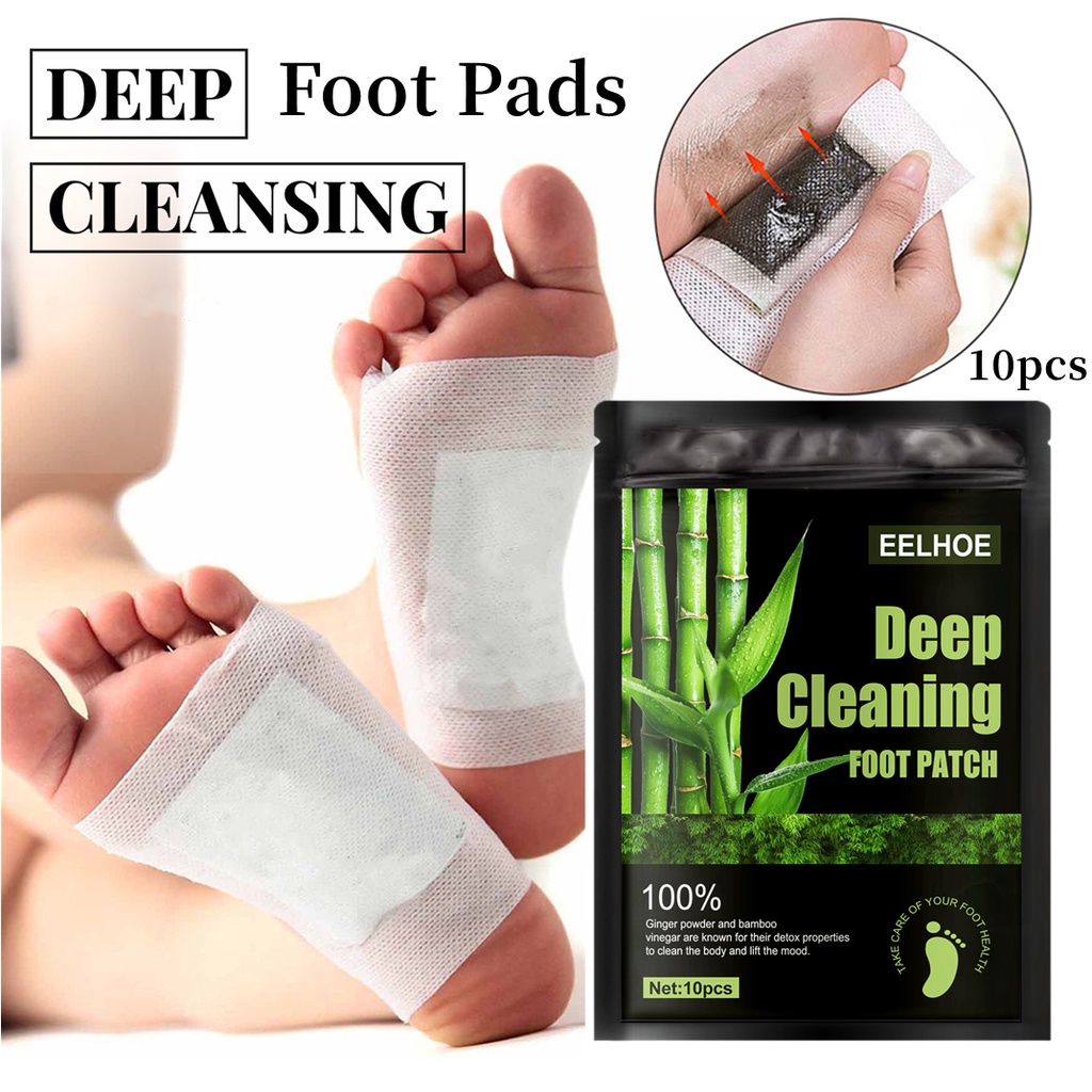 EELHOE Koyo Kaki Detox Foot Pads 10pcs Alami Bambu Foot Patch Detoksifikasi Pelangsing Dehumidification Menenangkan Tidur Koyo Kesehatan Ampuh Deep Cleaning Foot Patch