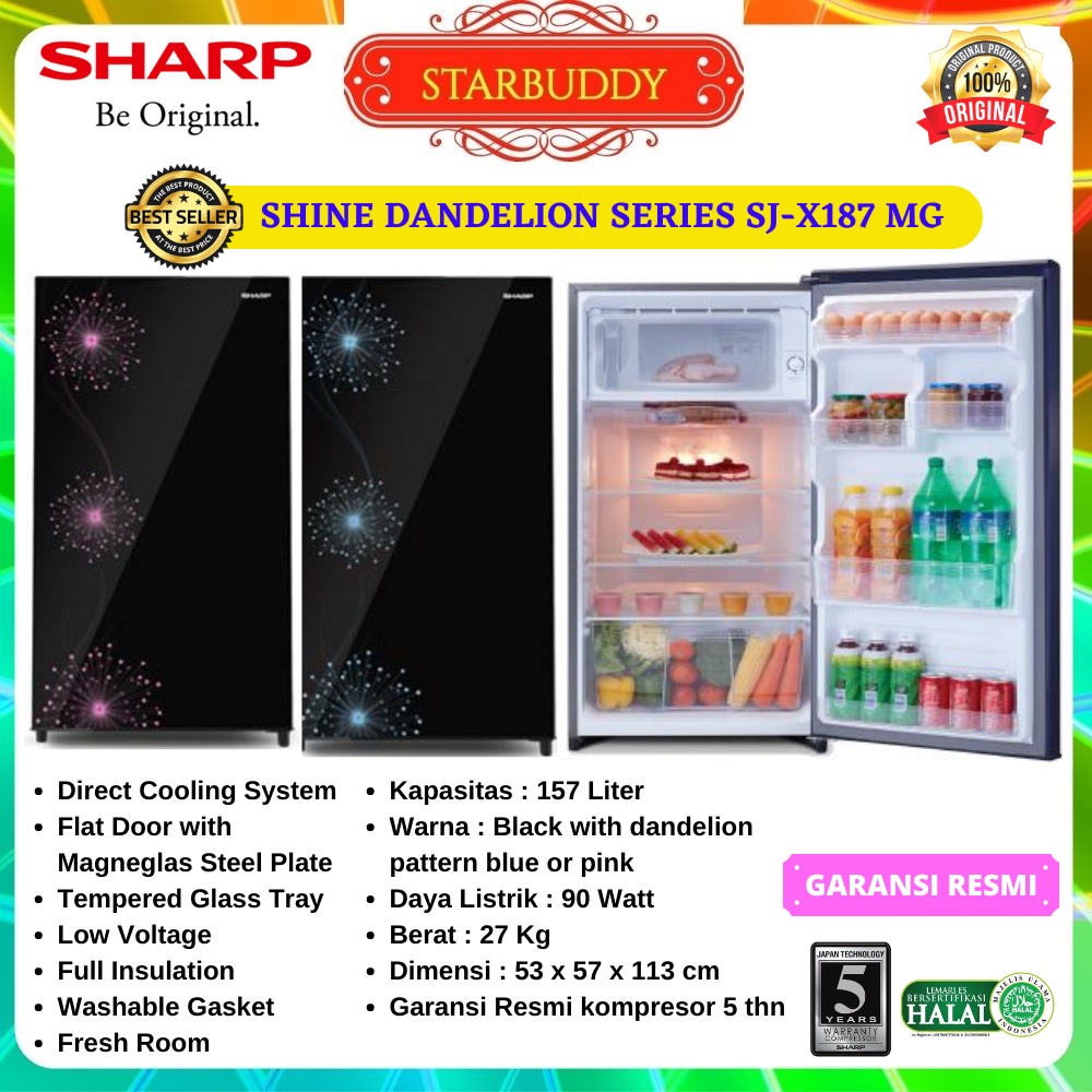 KULKAS SHARP SJ-X187MG, SJ187 1 PINTU SHINE DANDELION SERIES