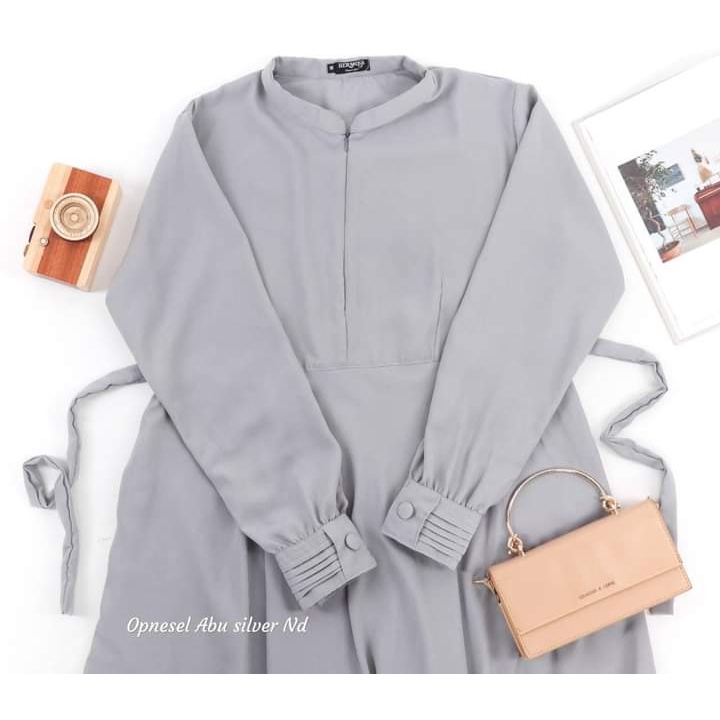 (Hermosa)Gamis hermosa polos-Gamis opnesel polos warna silver-gamis polos abu muda-gamis abu muda