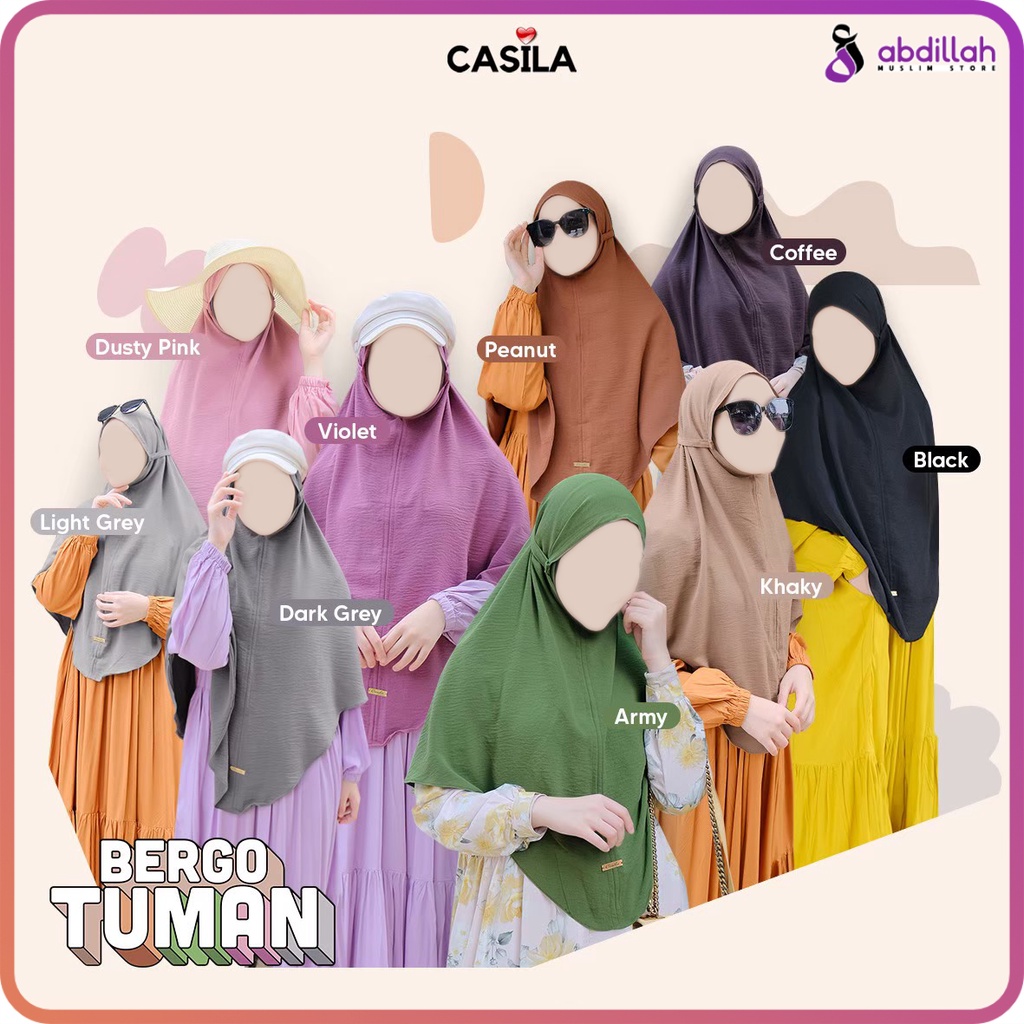 BERGO TUMAN BY CASILA HIJAB TALI SYAR'I Hijab Jilbab Instan Muslimah Cantik Syari Premium Airflow Cr