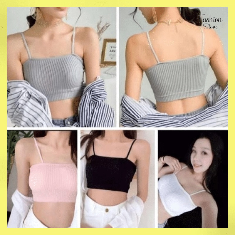 FS-Sport Bra Kemben Tali Kecil Dalaman Wanita Korea Import BH Gym Zumba Tanpa Kawat Tanktop Spaghetti