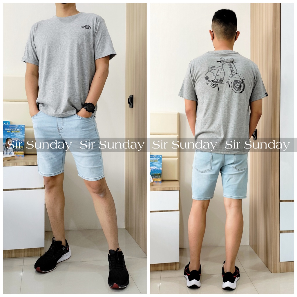 SIR SUNDAY Kaos Pria Leher Oblong Katun Combed Cowok Lengan Pendek Ukuran L , XL