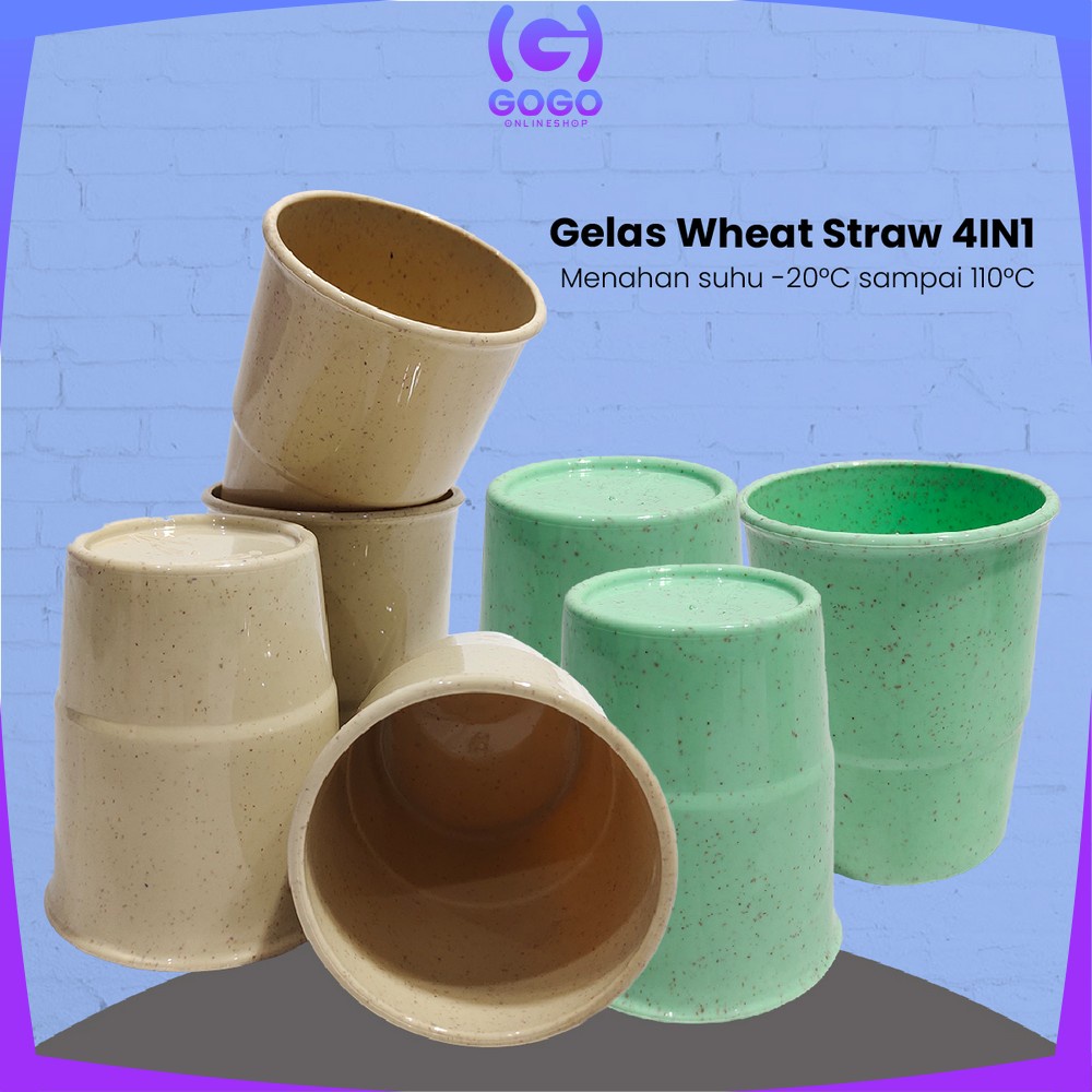 GOGO-C811 Gelas Wheat Straw 4IN1 / Gelas Cangkir Mug Plastik Jerami Gandum / Gelas Tanpa Gagang Serbaguna